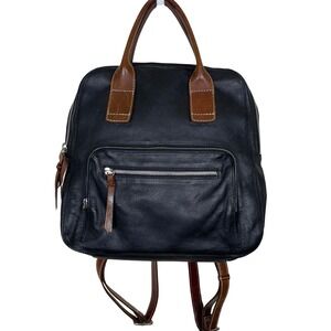 Nino Bossi Black Genuine Pebbled Leather Backpack Convertible Straps Boho Travel